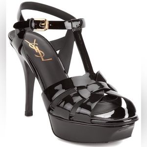 SAINT LAURENT TRIBUTE 75 PATENT PLATFORM SANDAL - Great Worn Condition